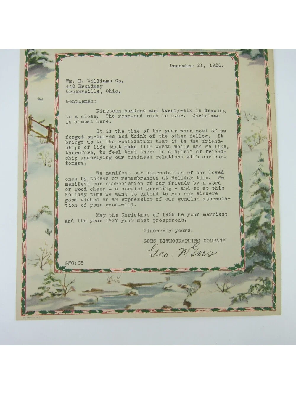 Vintage 1926 Christmas Stationery Sample Horse Sleigh Snow Goes Lithography Co